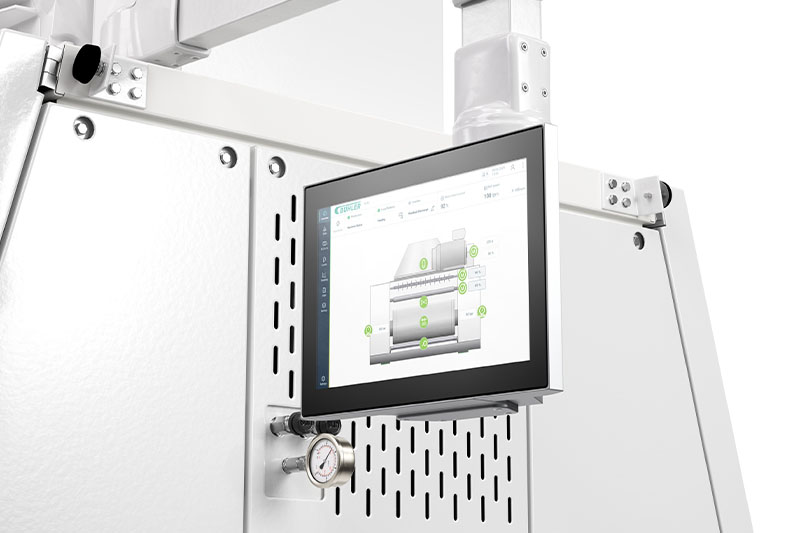A new touchscreen with clear, intuitive graphics gives operators a real-time view of the machine’s status